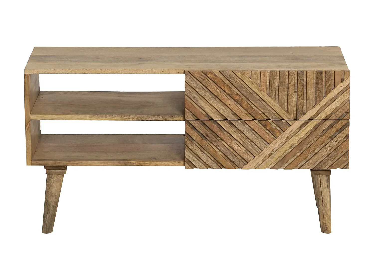 Meuble TV en bois de manguier chevrons Maëva