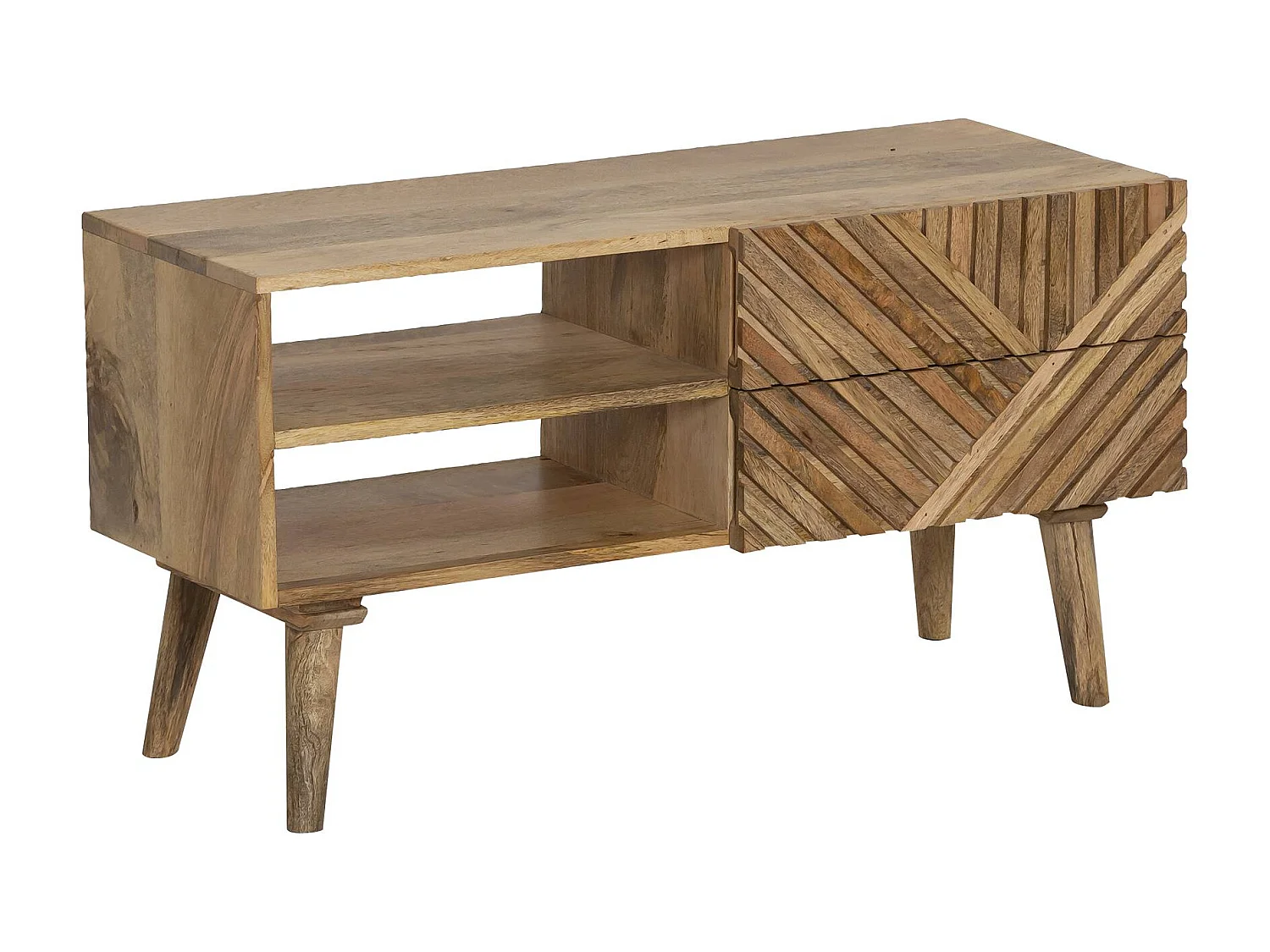 Meuble TV en bois de manguier chevrons Maëva