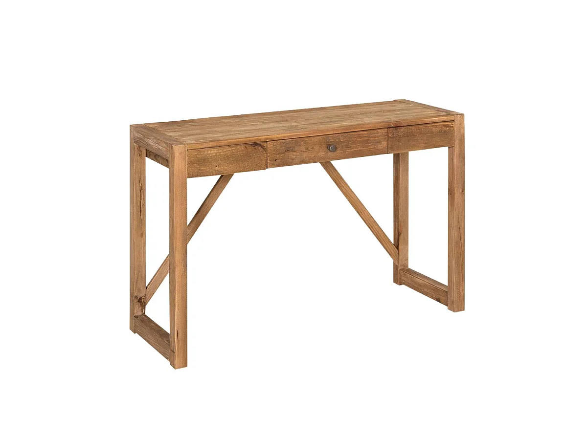 Escritorio de madera reciclada Blaise con cajón central y aspecto rústico