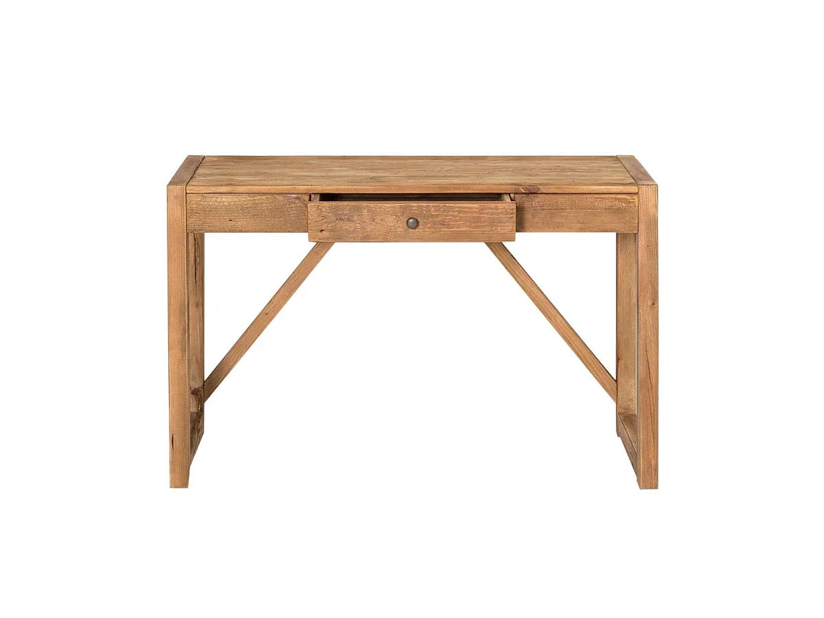 Escritorio de madera reciclada Blaise con cajón central y aspecto rústico