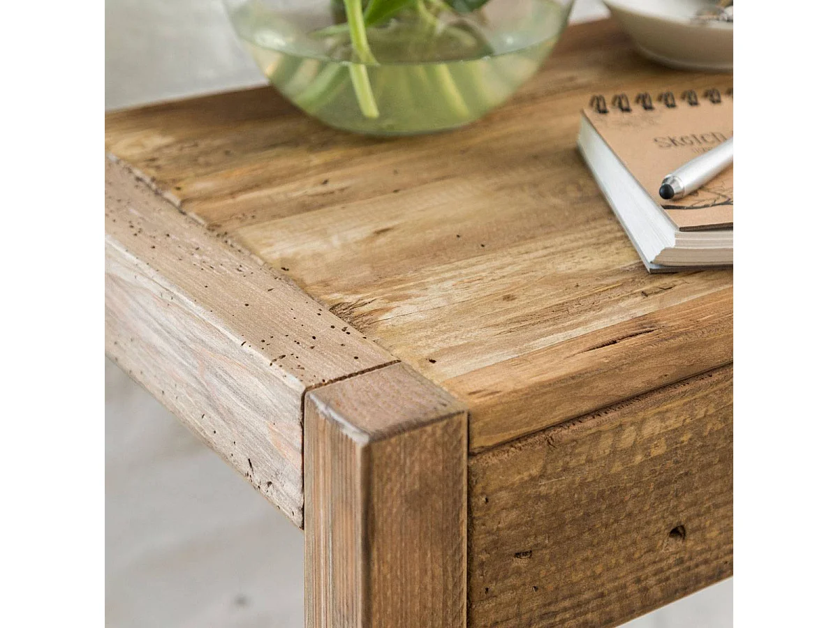 Escritorio de madera reciclada Blaise con cajón central y aspecto rústico