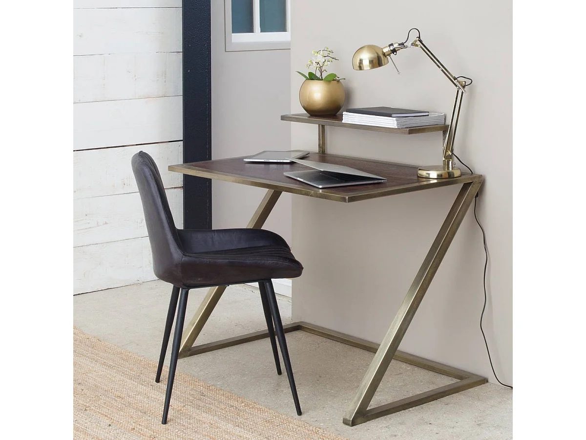 Escritorio pupitre de madera y metal Capucine con almacenamiento - Estilo industrial vintage