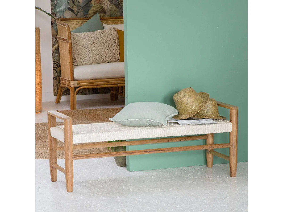 Banc en bois de teck et tissu Pénélope