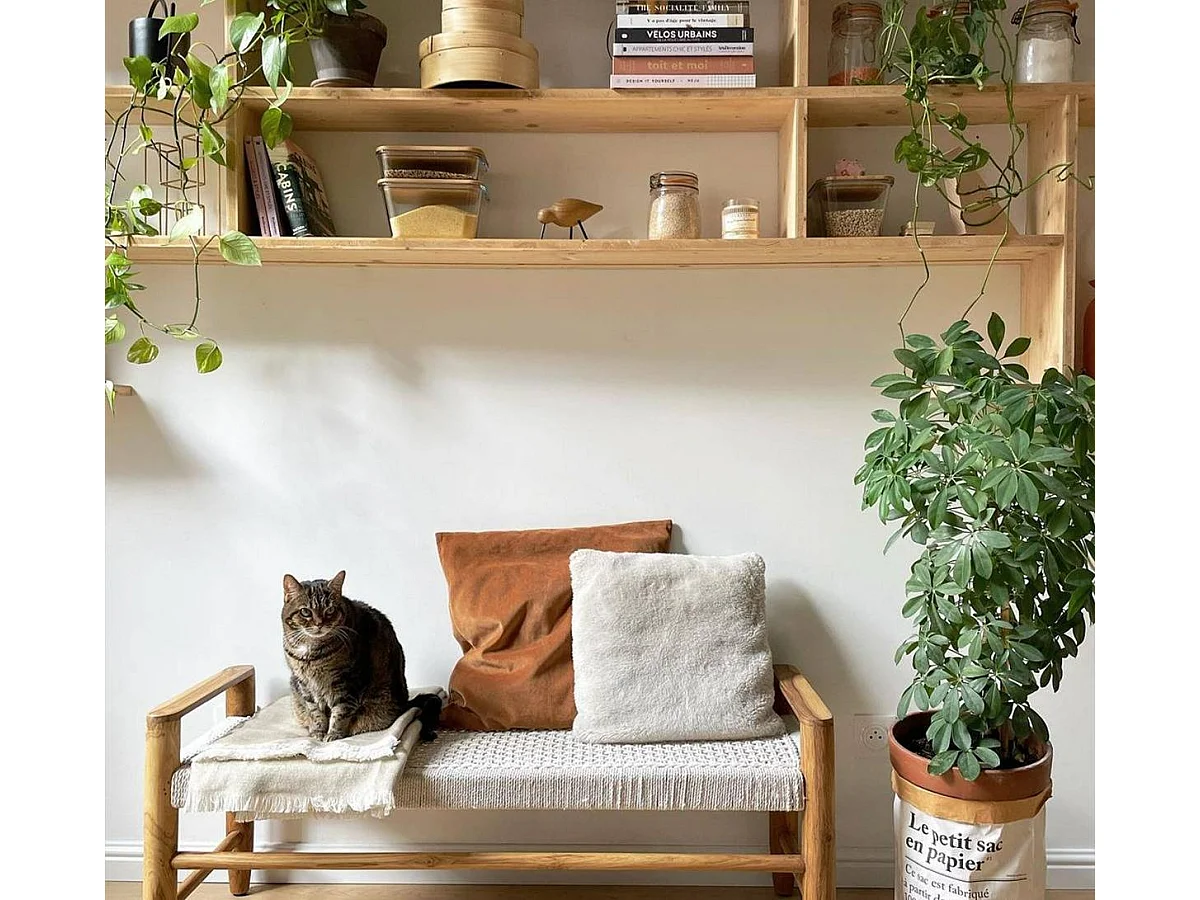 Banc en bois de teck et tissu Pénélope