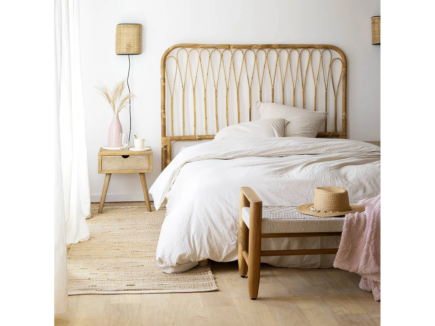 Banc en bois de teck et tissu Pénélope