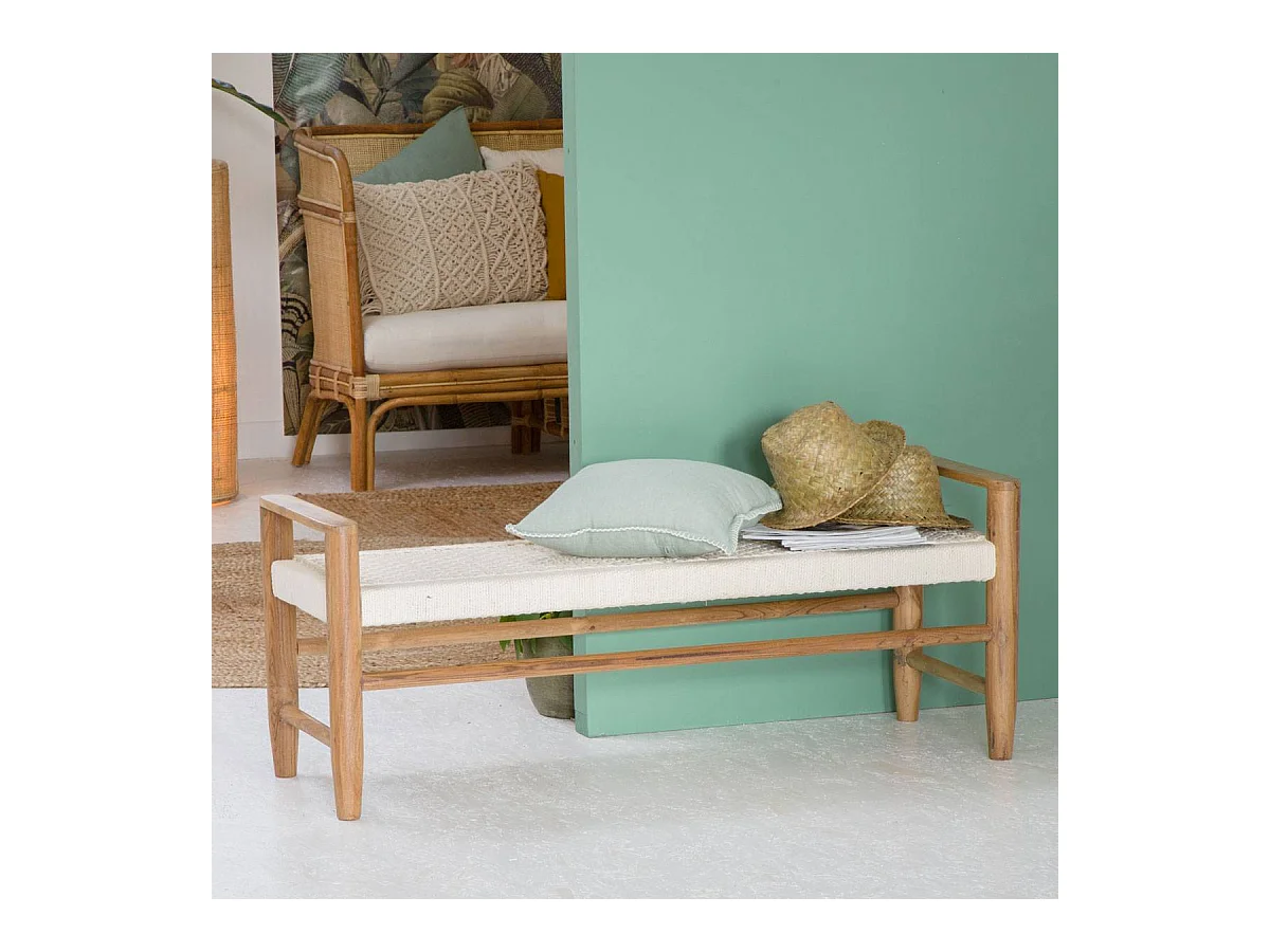Banc en bois de teck et tissu Pénélope
