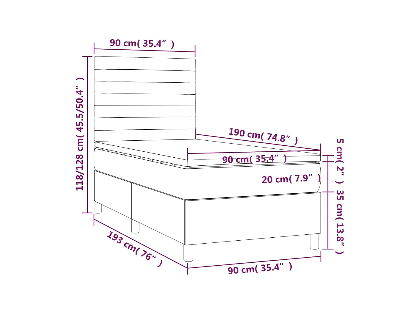 Lattenbodem met matras en LED Lichtgrijs 90x190cm