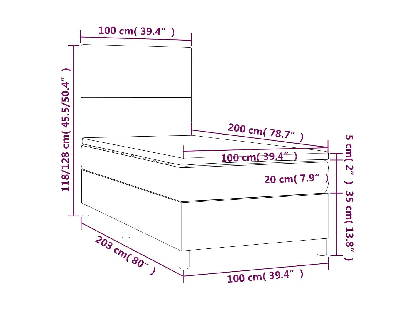 Lit à sommier tapissier avec matelas Gris clair 100x200cm Tissu