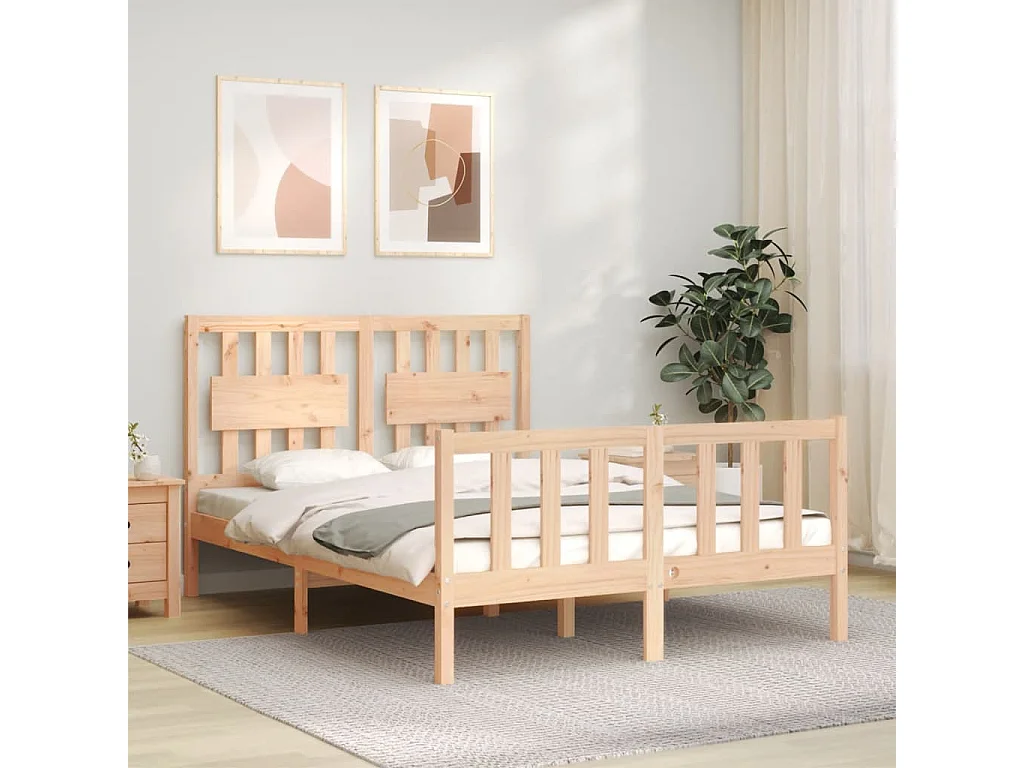 Bedframe met hoofdeinde 140x190 cm massief hout