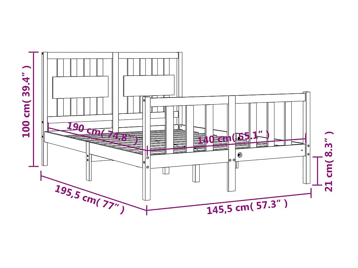 Bedframe met hoofdeinde 140x190 cm massief hout