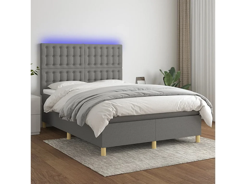 Lattenbodem en matras en LED Donkergrijs 140x190 cm