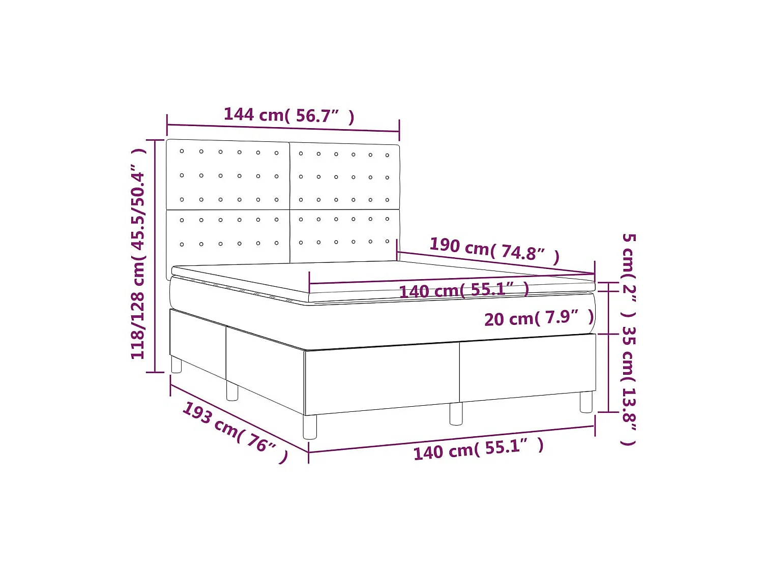 Lattenbodem en matras en LED Donkergrijs 140x190 cm