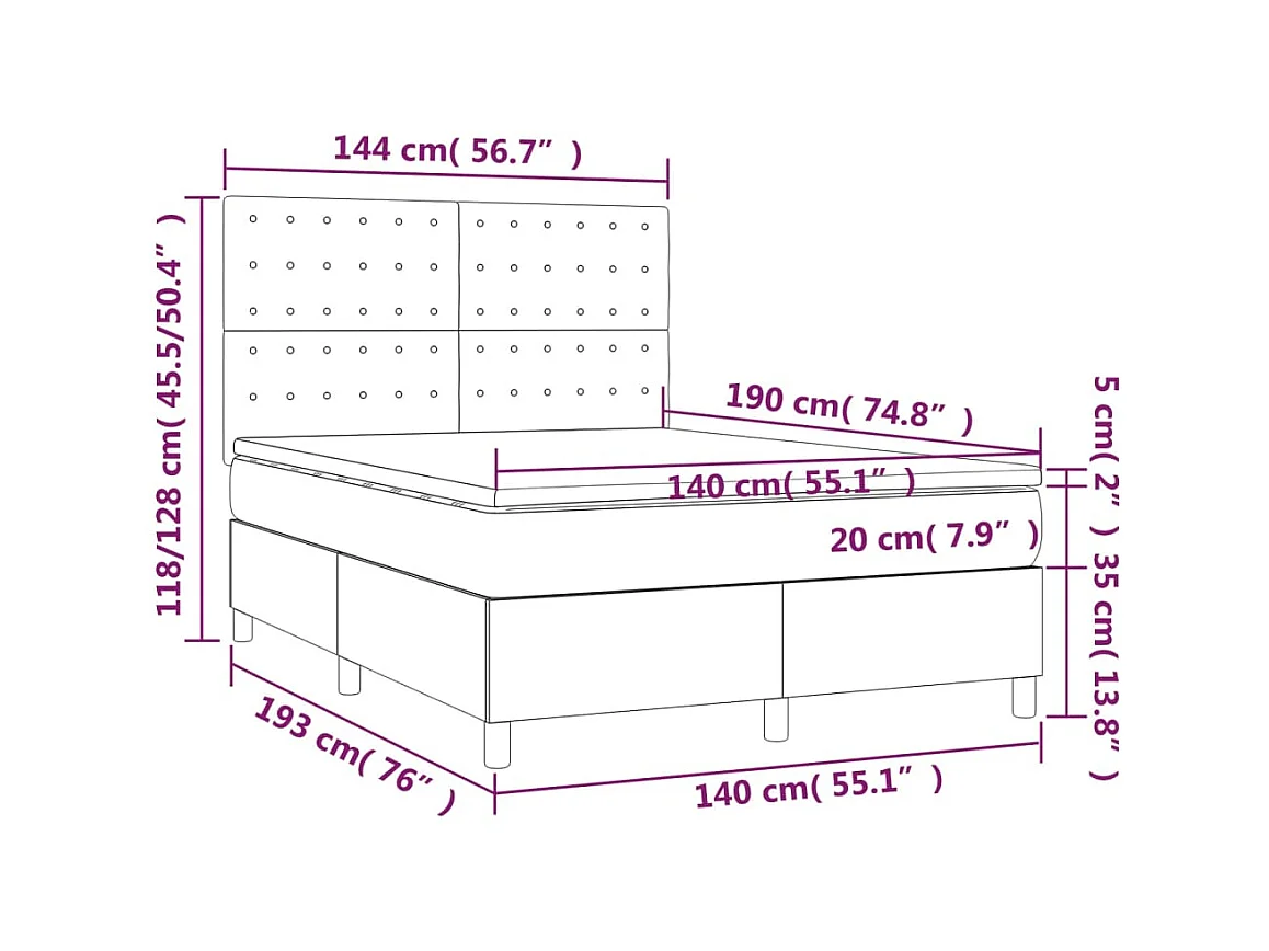 Lattenbodem en matras en LED Donkergrijs 140x190 cm