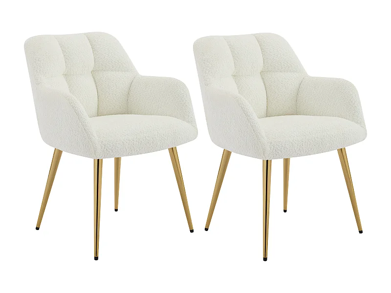 Lot de 2 chaises avec accoudoirs - Tissu bouclette et métal doré - Blanc - PEGA de Pascal MORABITO