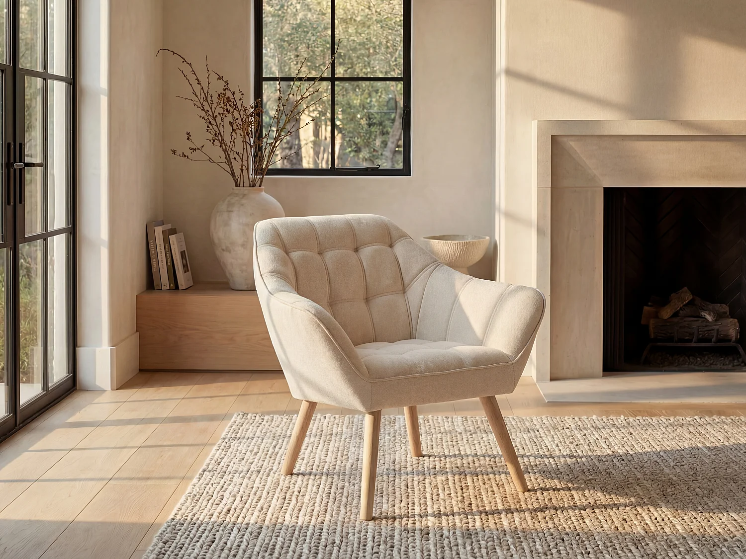 Fauteuil en tissu beige CASERTA