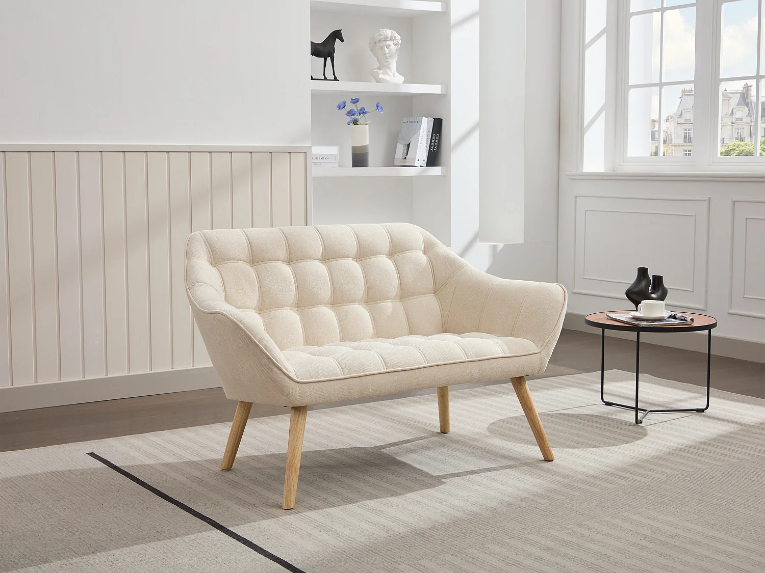 Canapé 2 places en tissu beige CASERTA