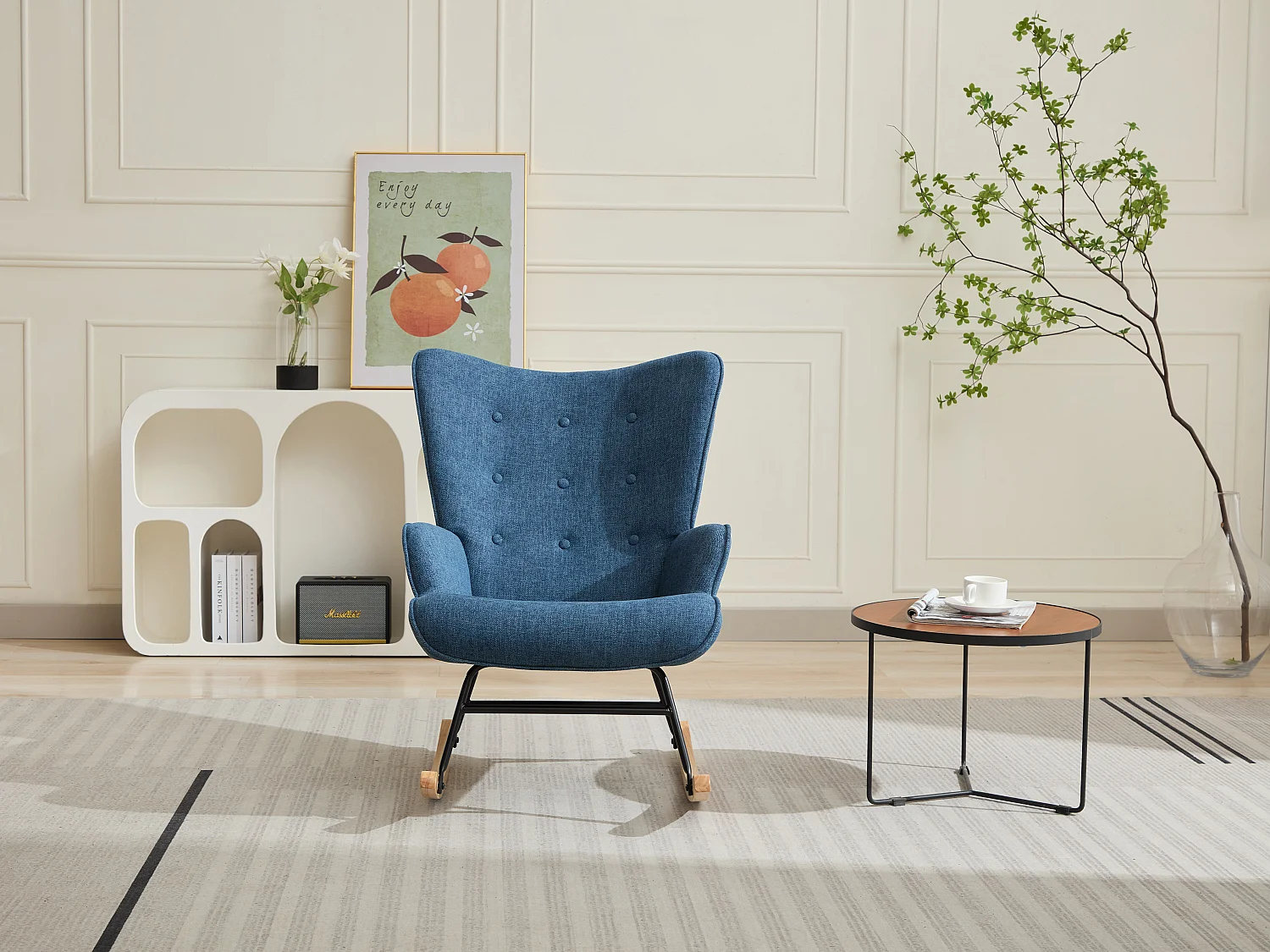 Fauteuil à bascule en tissu chiné bleu ELMINA II