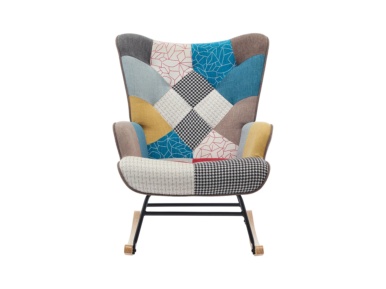 Sillón mecedora de tela patchwork multicolor ELMINA II