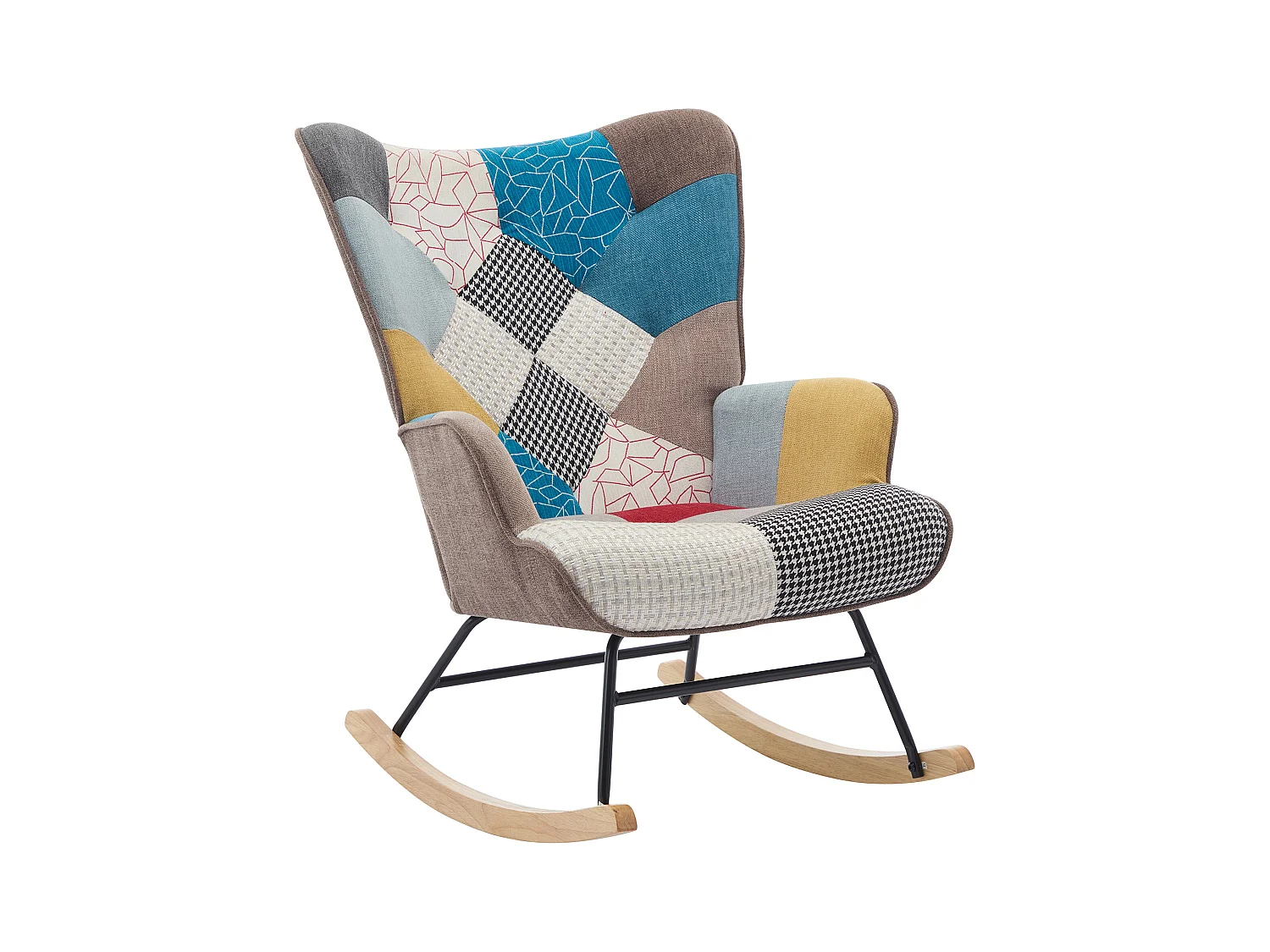 Sillón mecedora de tela patchwork multicolor ELMINA II