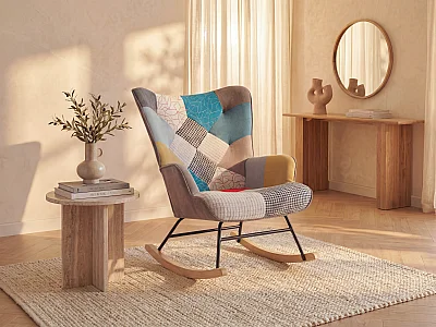 Mottled fabric rocking armchair - Multicoloured patchwork - ELMINA II