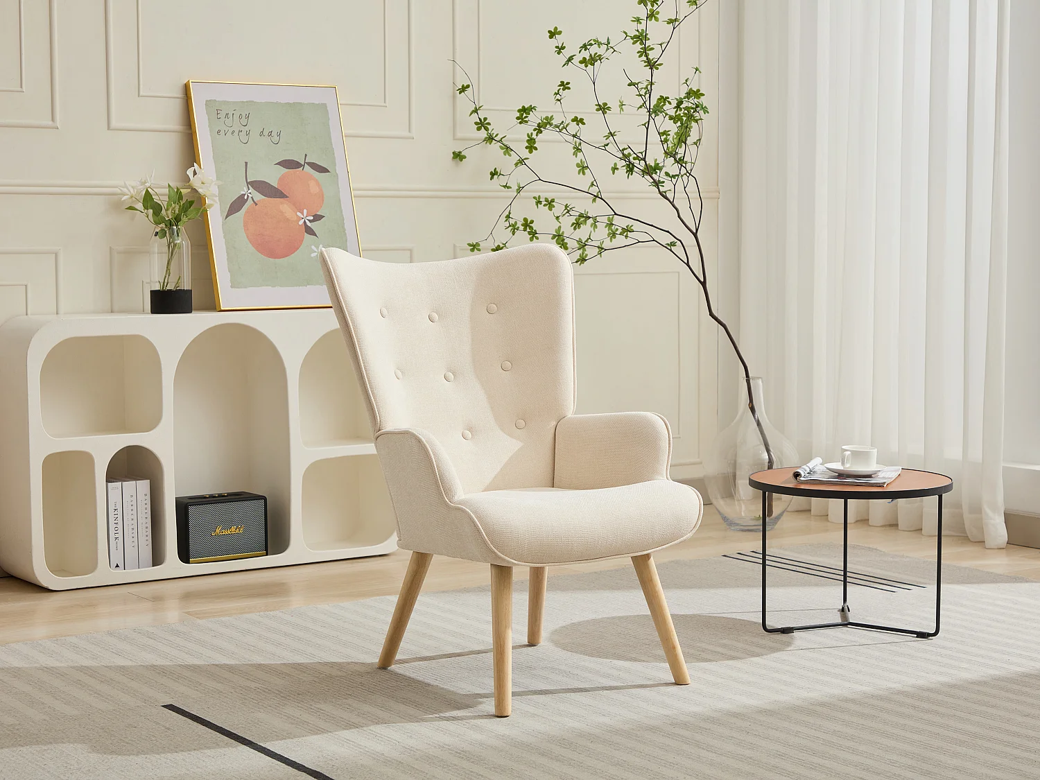 Fauteuil en tissu beige VATELY