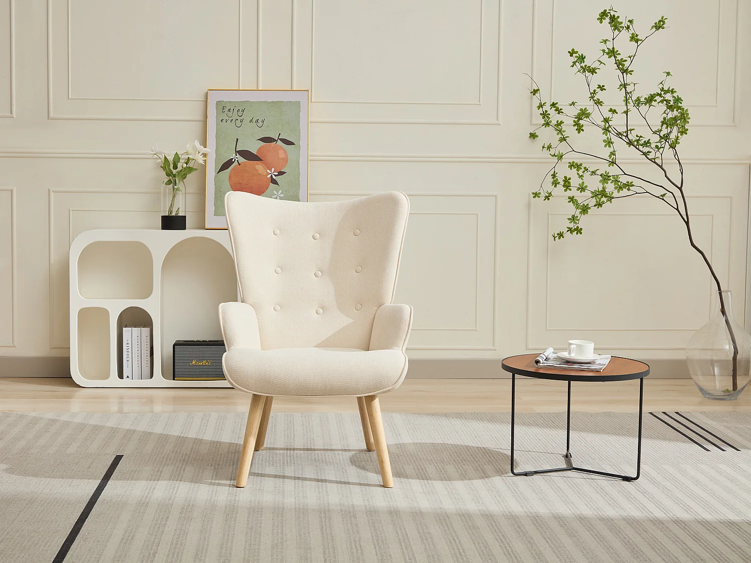 Fauteuil van beige stof VATELY