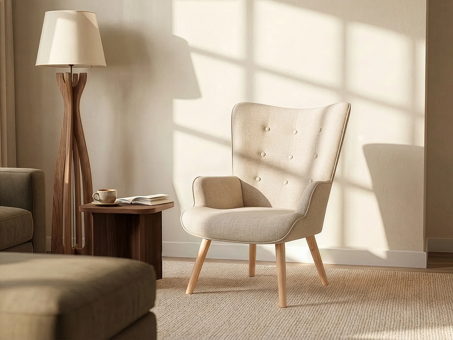Fauteuil en tissu beige VATELY