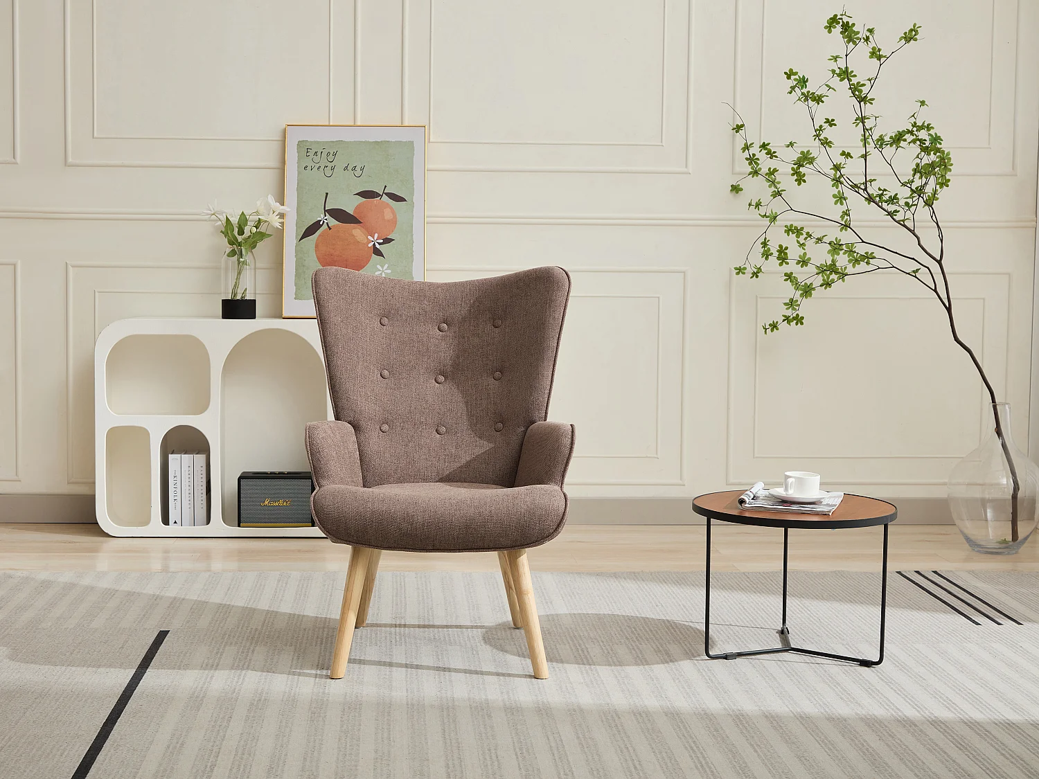 Fauteuil en tissu taupe VATELY