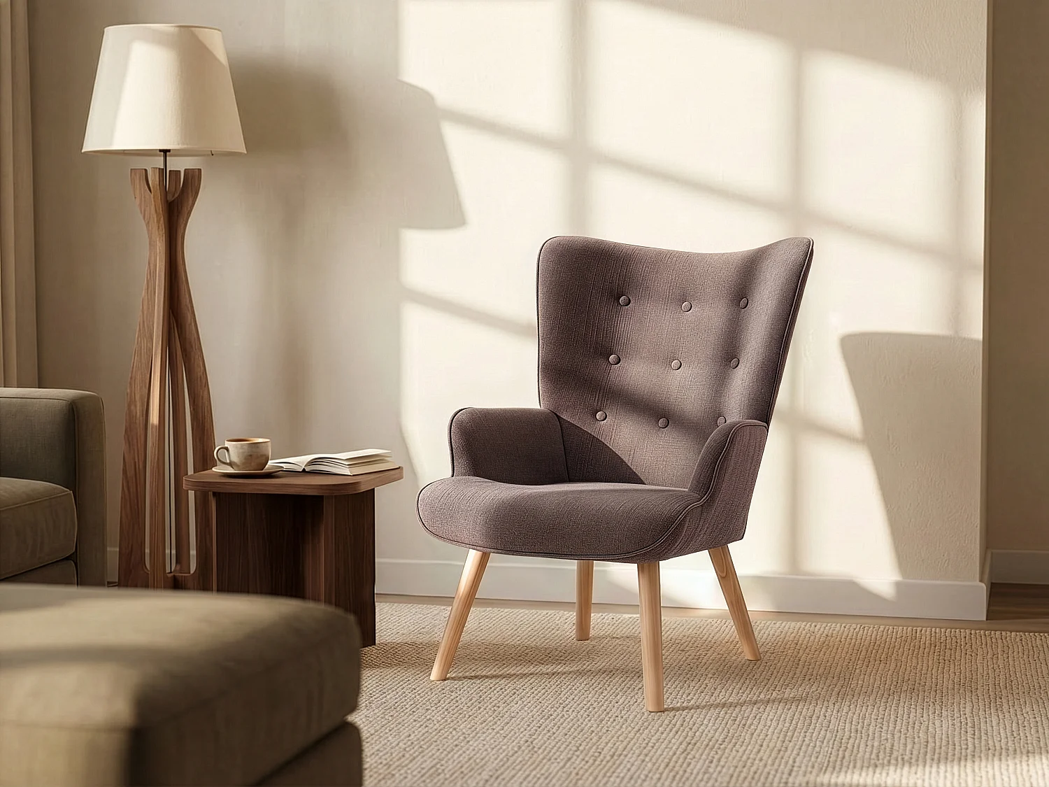 Fauteuil en tissu taupe VATELY