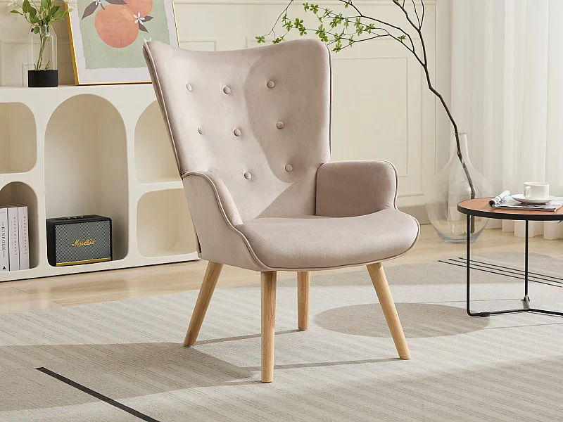 Sessel - Samt - Beige - VATELY