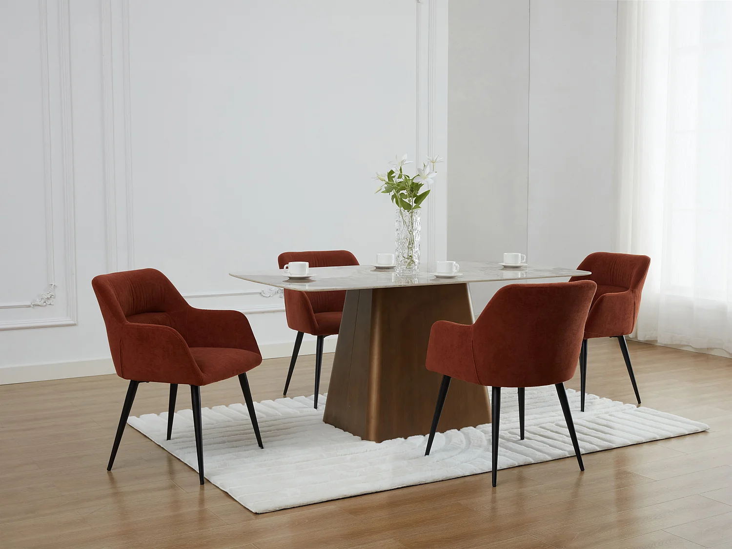 Lot de 2 chaises avec accoudoirs en tissu et métal noir - Terracotta - HEKA