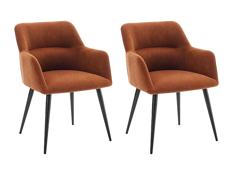 Lot de 2 chaises avec accoudoirs en tissu et métal noir - Terracotta - HEKA