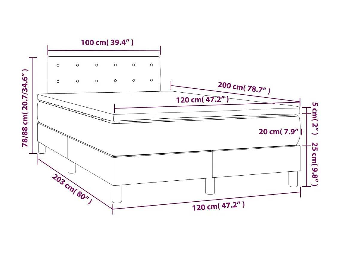 Boxspringbed met matras Zwart 120x200 cm Stof