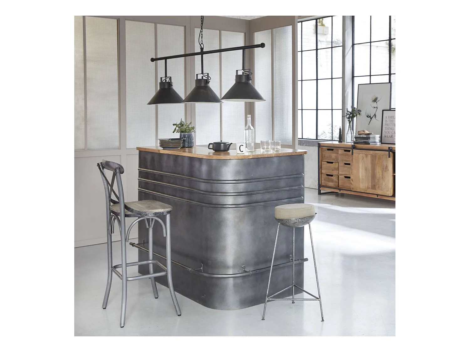 Meuble bar en angle en métal Locker