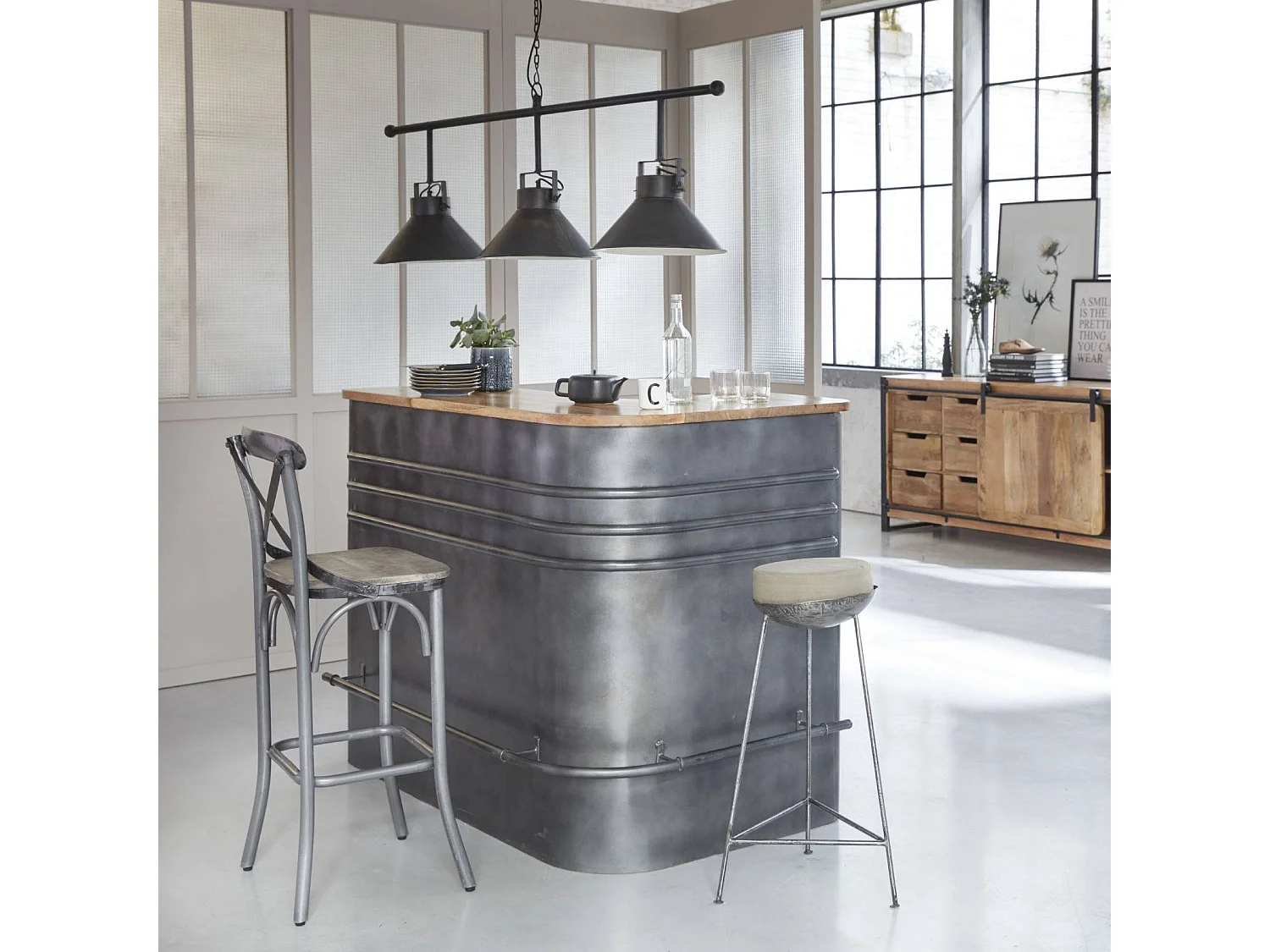 Meuble bar en angle en métal Locker