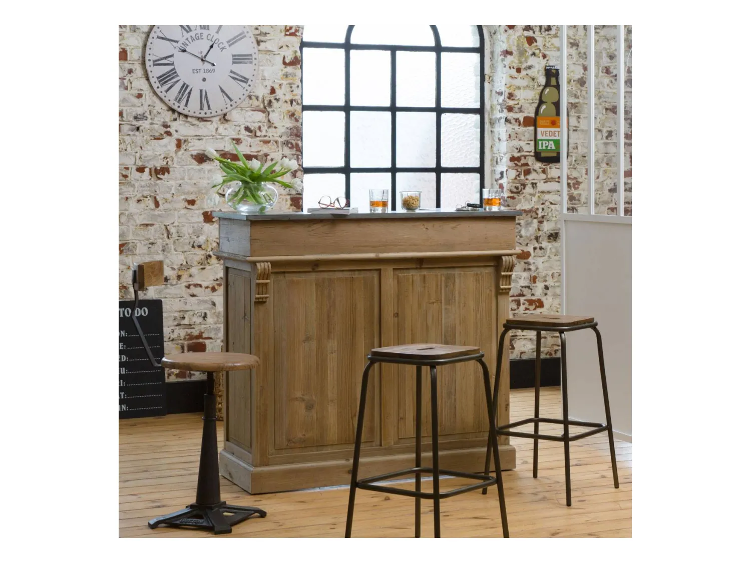 Armario mueble bar en madera reciclada 120cm Garance