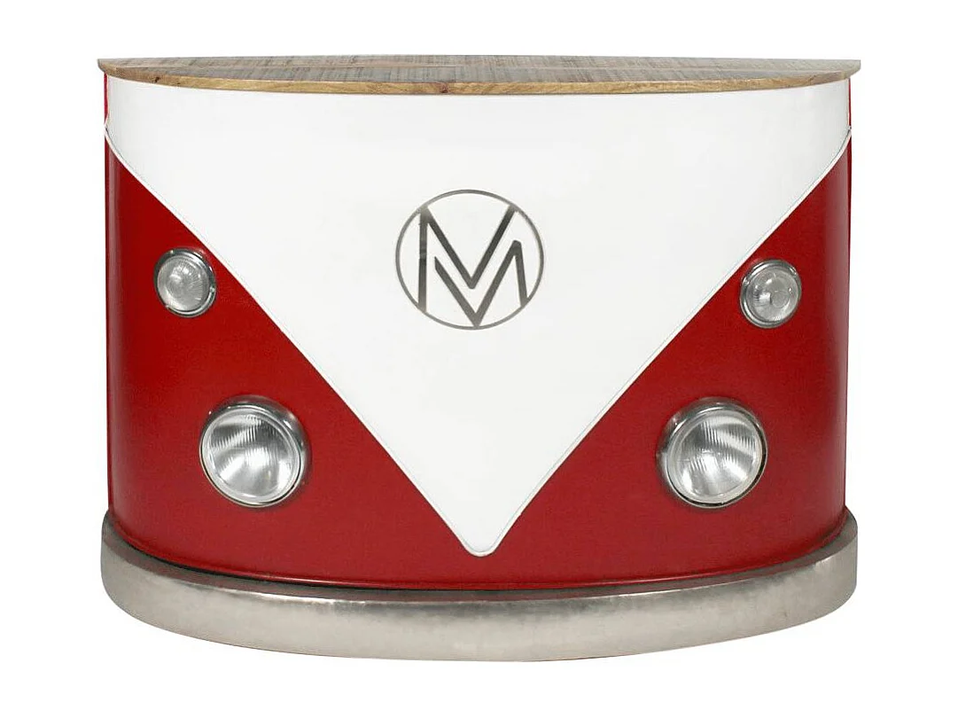 Meuble bar rouge avec plateau en bois de manguier Combi