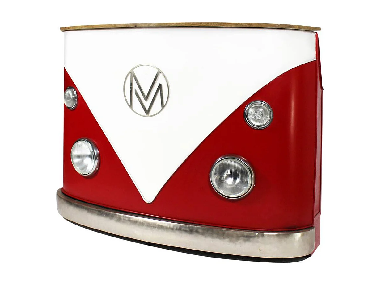 Meuble bar rouge avec plateau en bois de manguier Combi