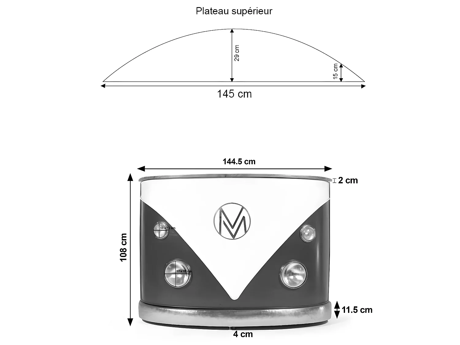 Meuble bar noir avec plateau en bois de manguier Combi
