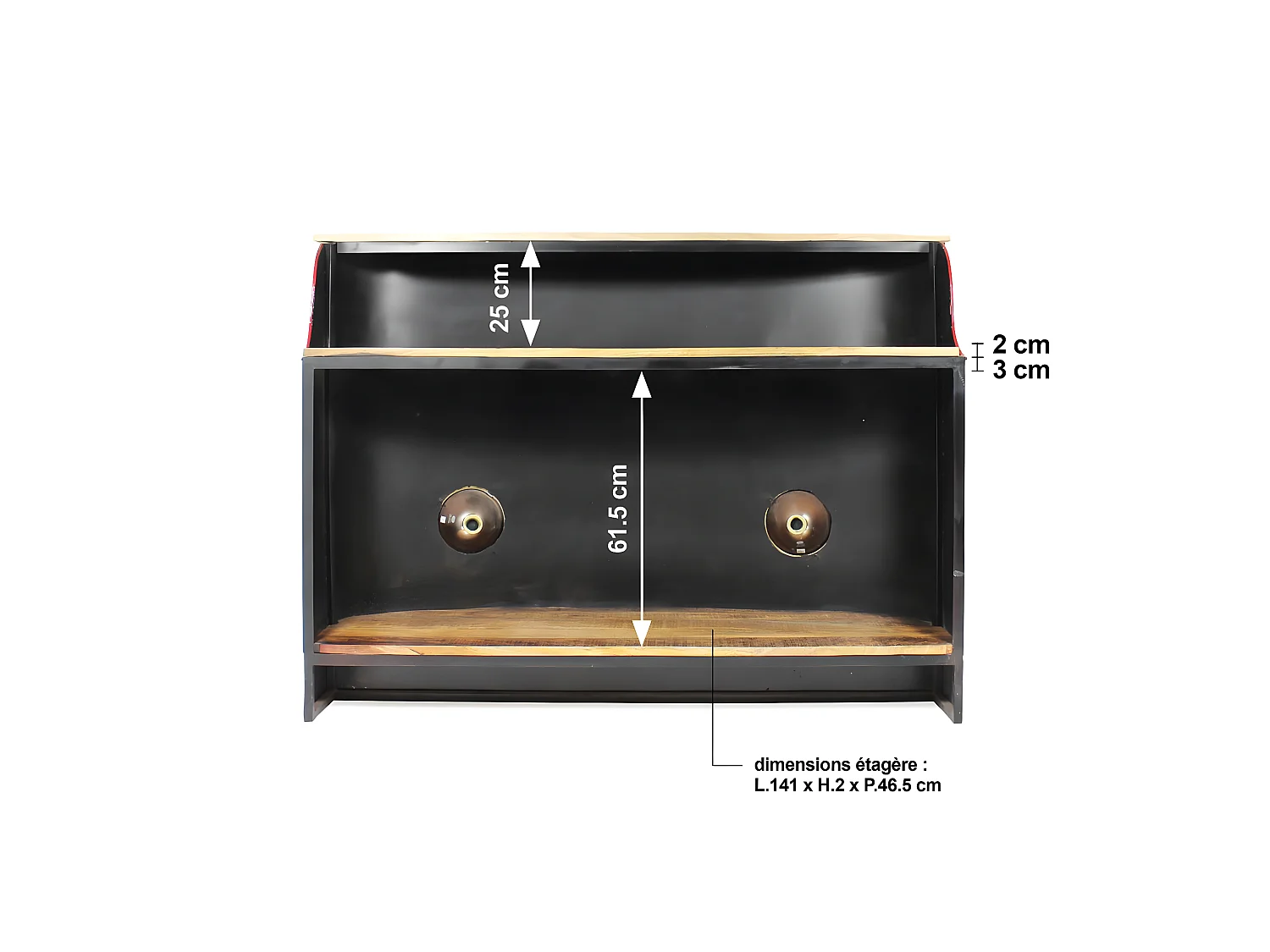 Meuble bar noir avec plateau en bois de manguier Combi