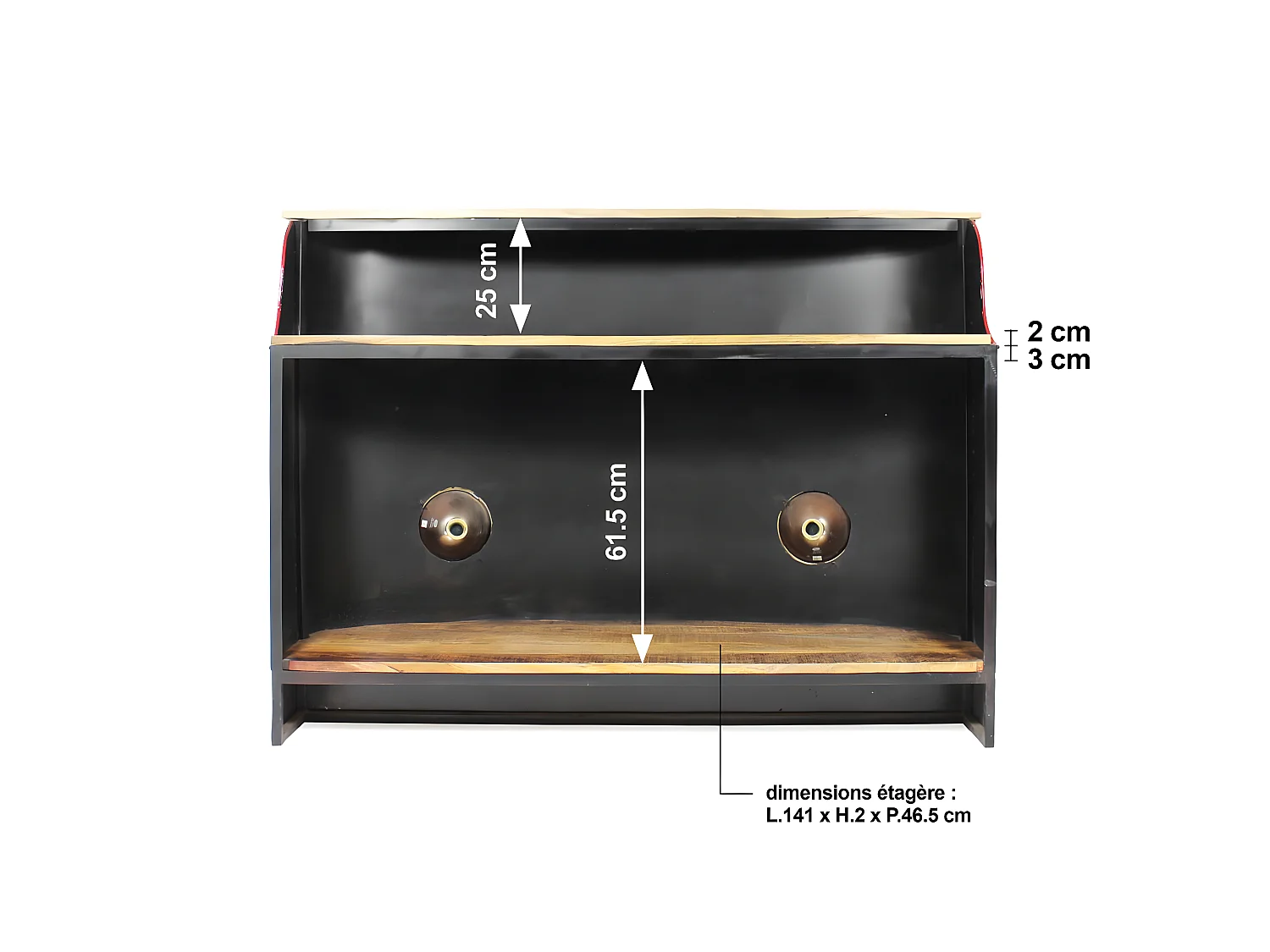 Meuble bar noir avec plateau en bois de manguier Combi