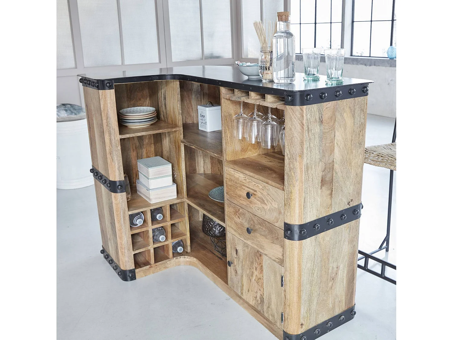 Meuble bar en bois de manguier New-York