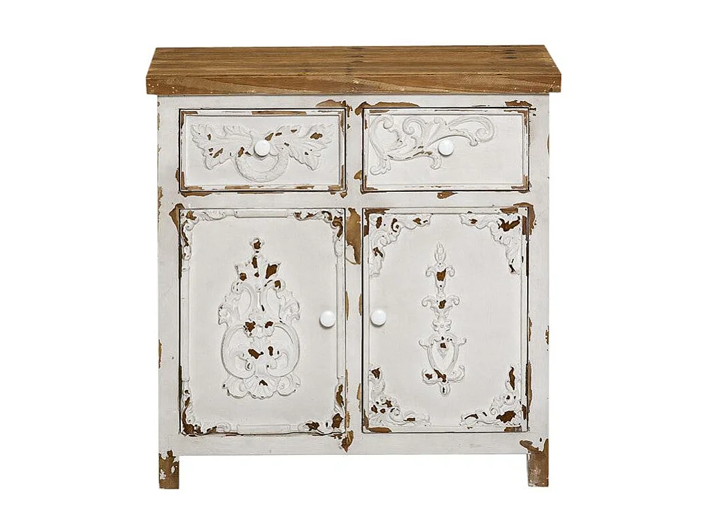 Buffet Blanco de Pino Macizo Cepillado Estilo Vintage Bastille con Motivos Elegantes