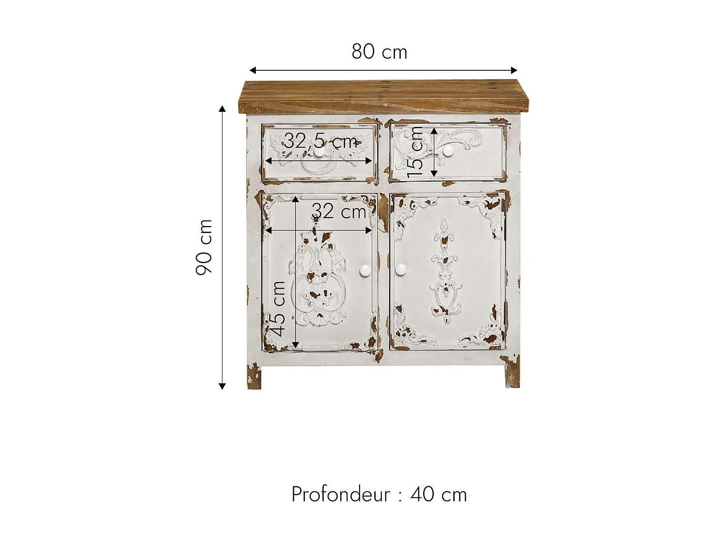 Buffet Blanco de Pino Macizo Cepillado Estilo Vintage Bastille con Motivos Elegantes