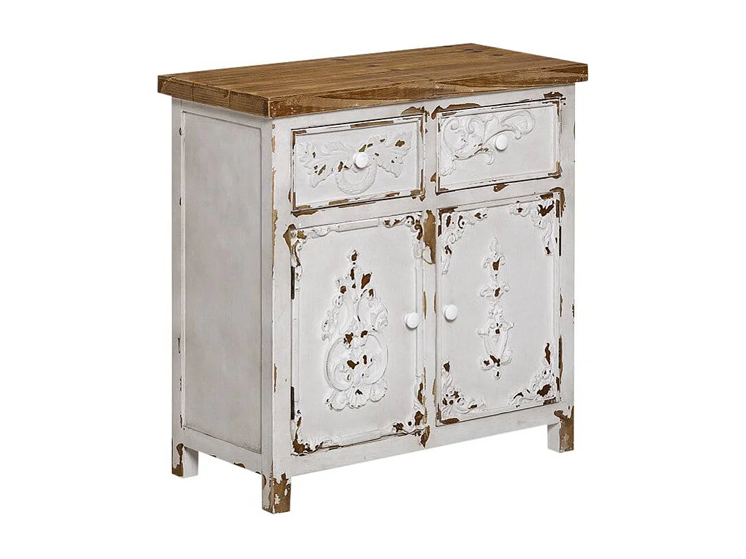 Buffet Blanco de Pino Macizo Cepillado Estilo Vintage Bastille con Motivos Elegantes