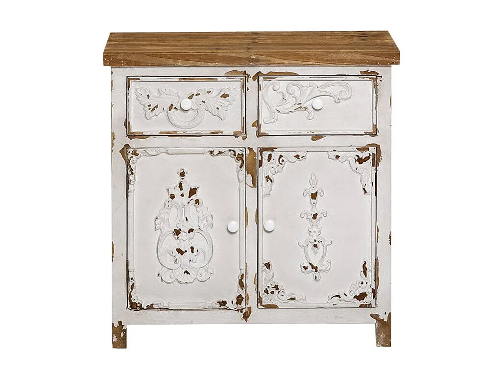 Buffet Blanco de Pino Macizo Cepillado Estilo Vintage Bastille con Motivos Elegantes