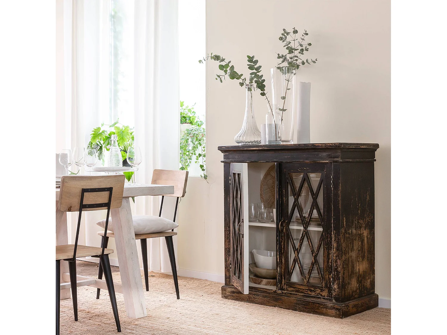 Buffet vitrine en bois de manguier àˆve