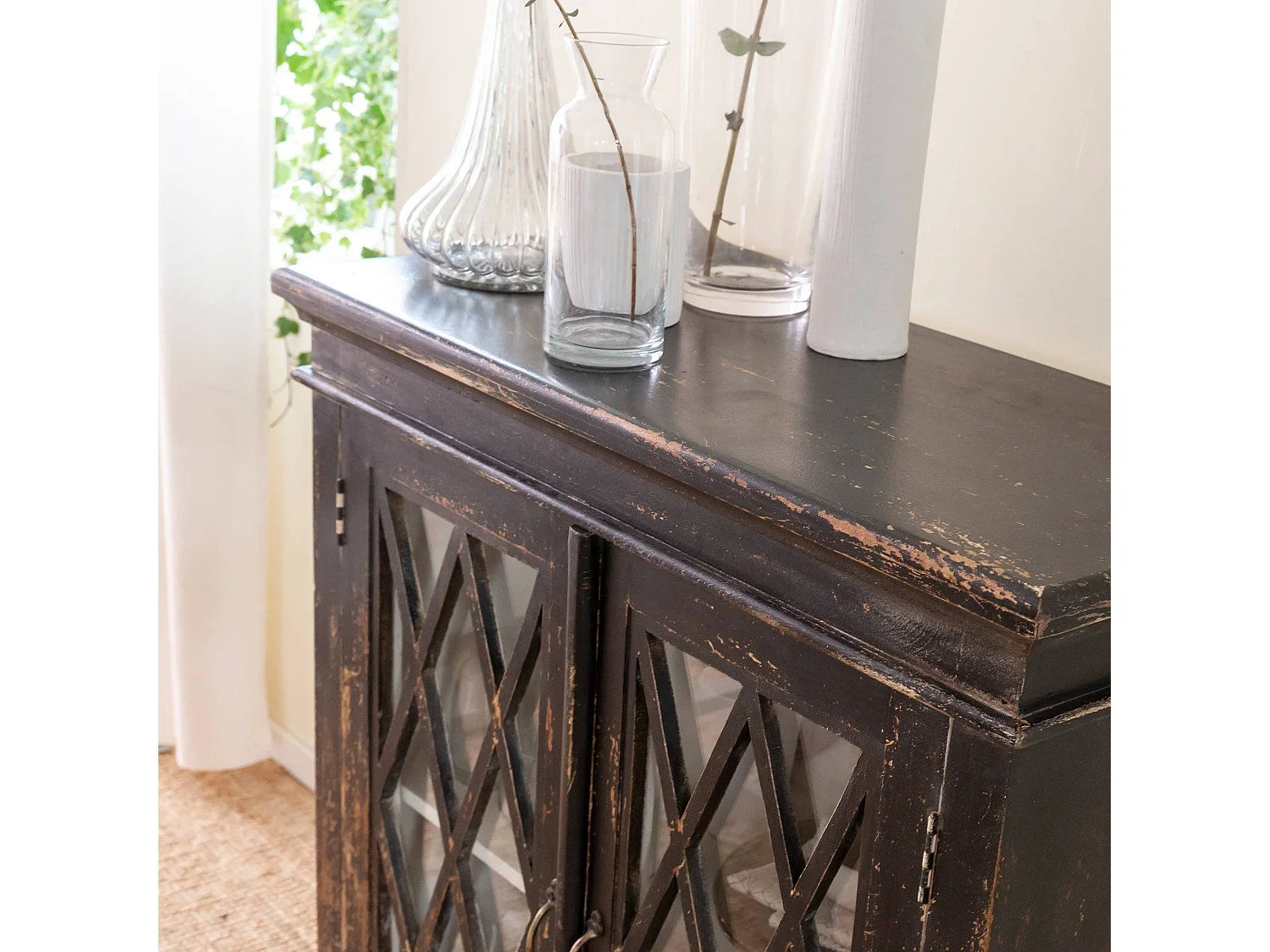 Buffet vitrine en bois de manguier àˆve