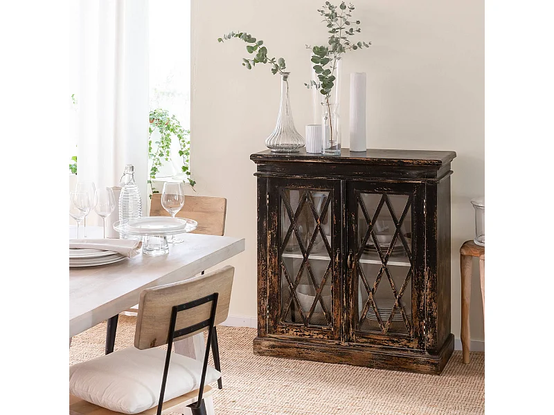 Buffet vitrine en bois de manguier àˆve