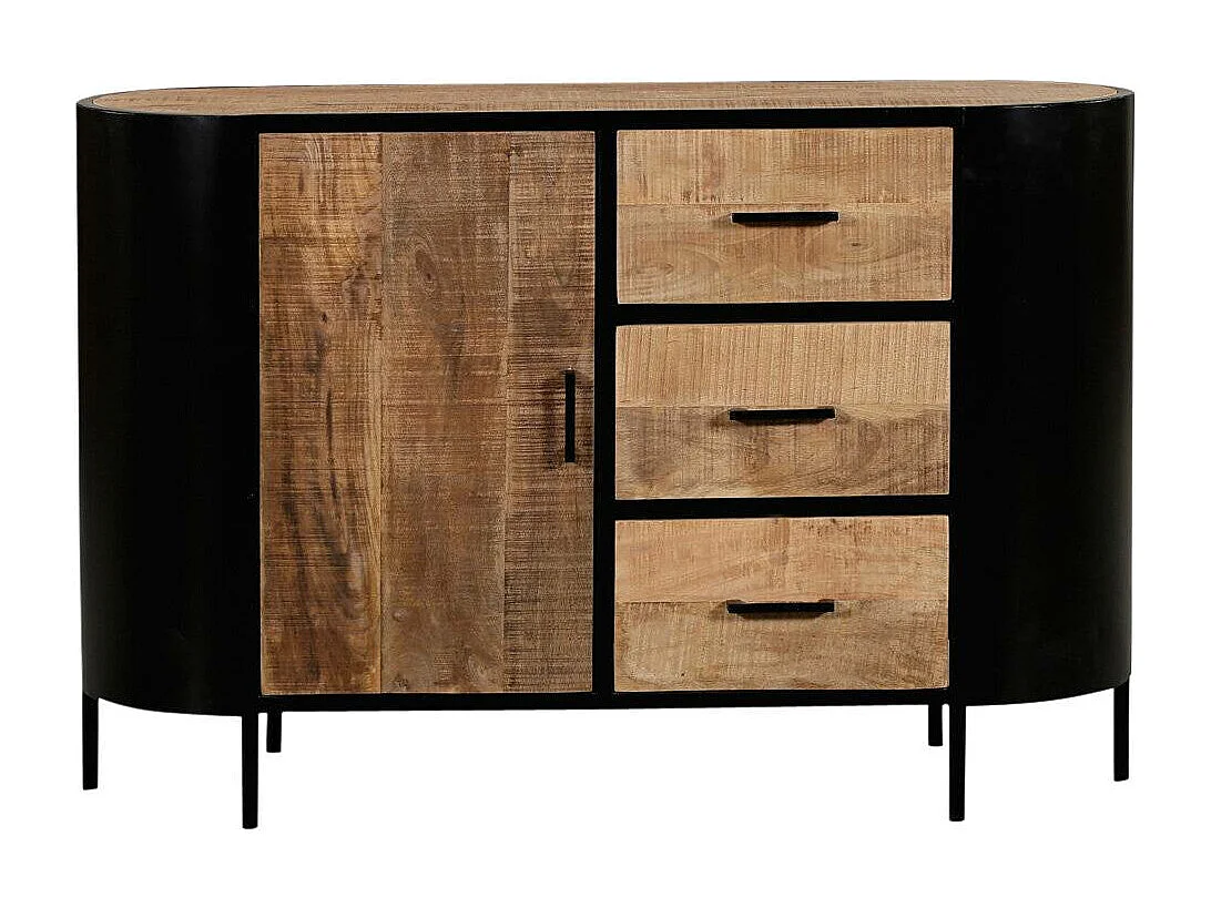 Buffet industrial de metal y madera de mango Achille - Amplio espacio de almacenamiento con puerta batiente y cajones centrales